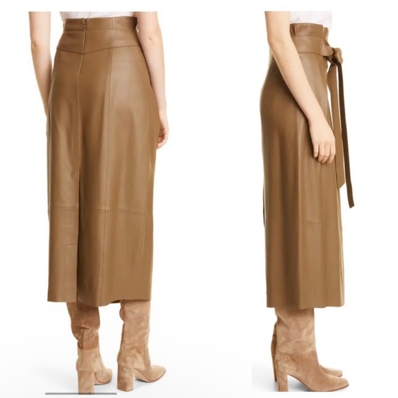 Vince lamb leather midi skirt in light green/olive NEW - Picture 2 of 10
